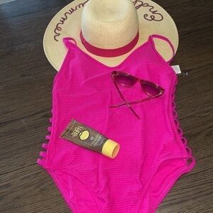 Hot Pink One Piece Side Cutout Swimsuit NWOT Barbiecore